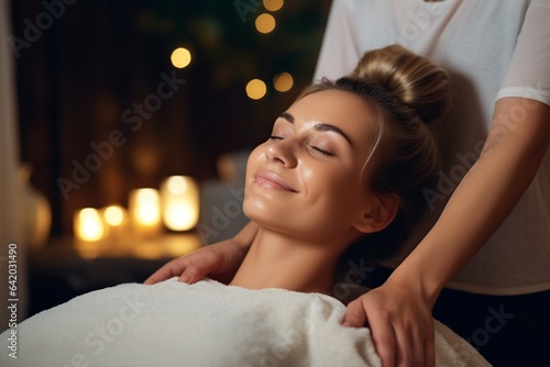 beautiful relaxed woman receiving a beauty massage in a beauty center