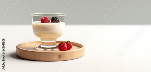 Italy Zabaione cream with berry topping isolated in white background with copy space 