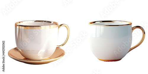 transparent background with an elegant metallic gold and silver coffee or tea cup