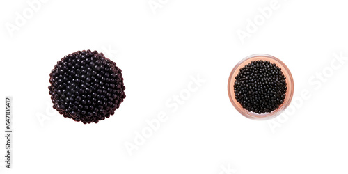 Black caviar viewed from above isolated on a transparent background