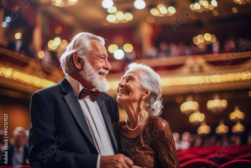 Senior couple savoring a classical music performance at a concert hall