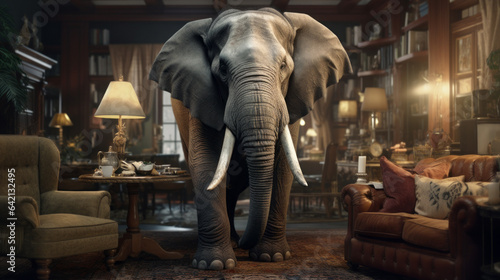 An elephant in the room. Idiom. Metaphor. Uncomfortable topic. Unspoken tension. Idiomatic expression.