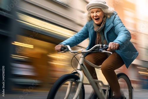 Aktive Großmutter: Oma kommt auf dem Fahrrad angefahren