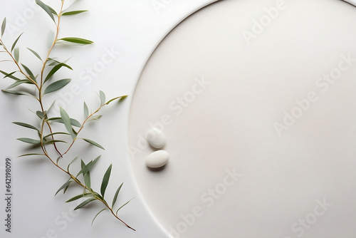 Calm Serenity: Eucalyptus Twig and Smooth Pebbles on a Circle - Tranquil Botanical Backdrop