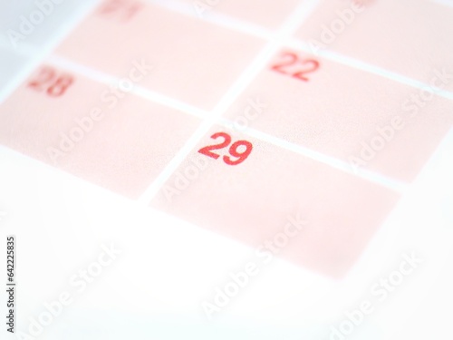 Calendar with number 29 showing the last day of february in a leap year