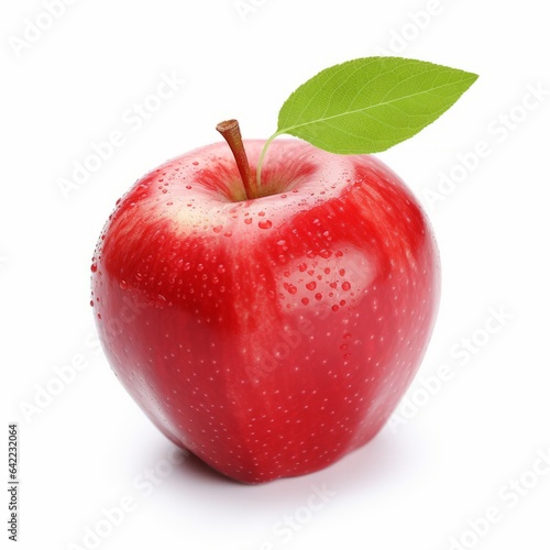 Ripe apple with leaf isolated white background generative ai