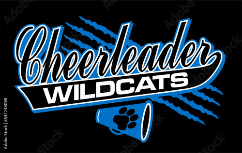 wildcats cheerleader team design in script with tail for school, college or league sports