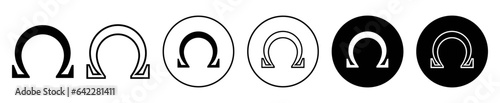 omega symbol greek letter omega vector symbol in black filled and outlined style.