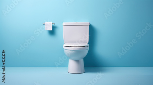 Minimal copy space. Toilet close up for blue background