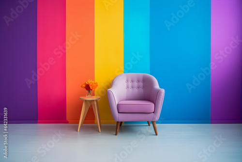 Colorful armchair on color geometric wall interior contemporary design 