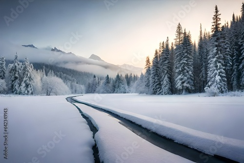 winter landscape in the mountains generated Ai.