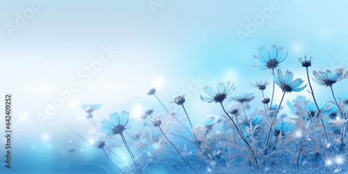 Beautiful abstract blue misty morning photo floral design background banner. beautiful Generative AI AIG32