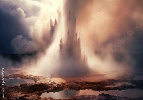 "Geyser Eruptions: Nature's Hot Springs". Digital Poster. Ai generated.