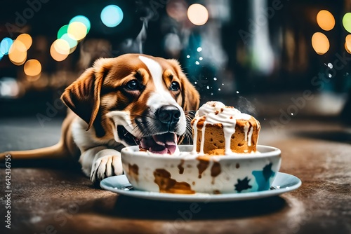dog with a cake