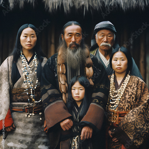 Ainu Family in Traditional Attire - generative ai