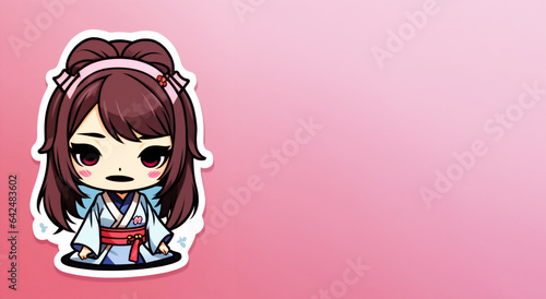 illustrazione di simpatico personaggio femminile in stile anime giapponese su sfondo uniforme
