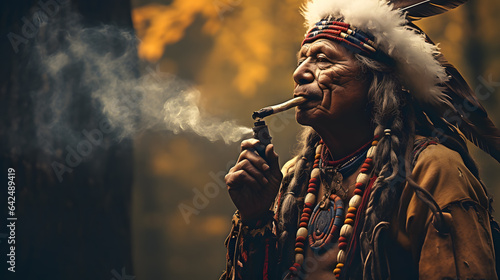 Sacred Tradition: Colorful American Indian with Peace Pipe