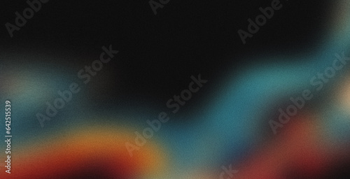 Vibrant rainbow, orange blue teal white psychedelic grainy gradient color flow wave on black background, music cover dance party poster design. Retro Colors from the 1970s 1980s, 70s, 80s, 90s style