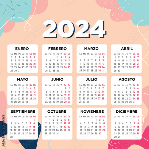español calendario 2024 con motivo floral