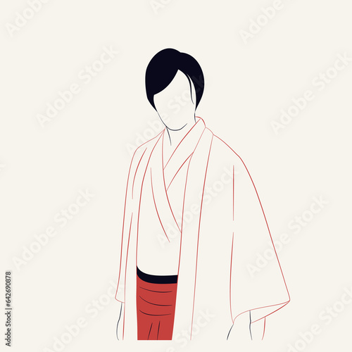 Japończyk w tradycyjnej odzieży. Młody człowiek w kimonie. Ilustracja wektorowa w stylu minimalistycznym.