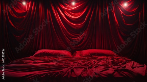 Red bedroom with dark lighting