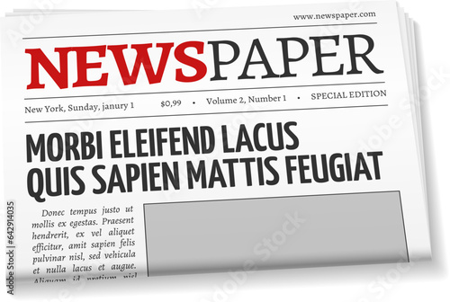 Newspaper front page template. Realistic folded tabloid