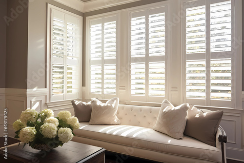 Plantation Shutters - USA - Sturdy shutters with adjustable louvers (Generative AI)