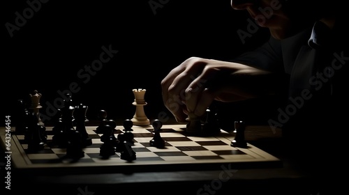 Hand of chess player is thinking about a difficult game of chess.