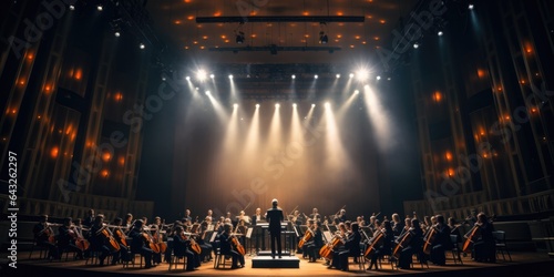 Captivating Performance: Symphony Orchestra in Dramatic Lighting, generative ai