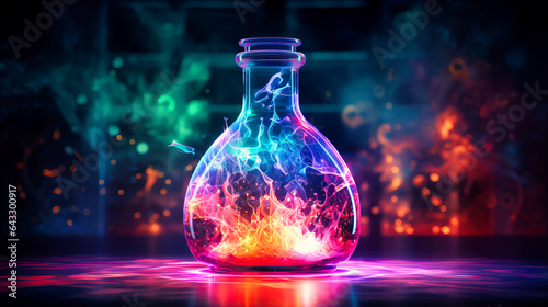 Neon potion bottle glowing with magical contents