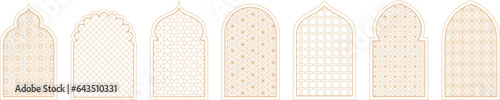 Arabian arc windows, mosque shapes graphic islam elements. Arab decorative window, muslim architecture ornate beautiful racy vector design