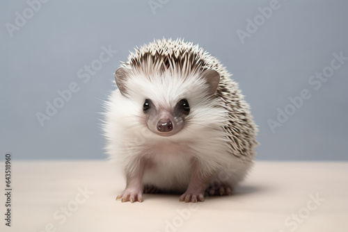 Cute Hedgehog On Gray Background. Сoncept Cute Hedgehog, Gray Background, Pet Ownership, Exotic Animals