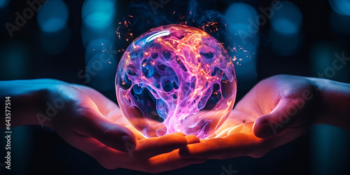 Peer into the captivating depths of a crystal ball as it reveals glimpses of the unknown future Within its radiant sphere visions of destiny and untold possibilities unfold Generated ai