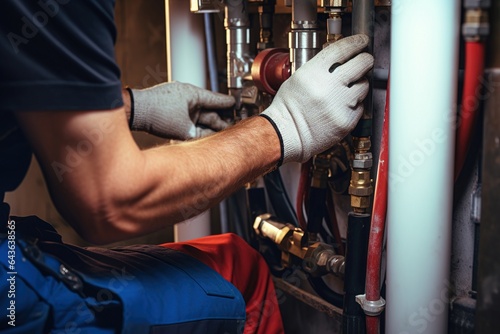 Plumber conducts an inspection and repairs the central heating system