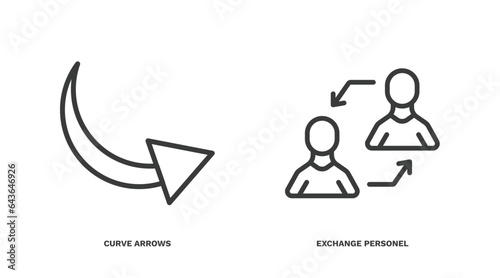 set of user interface thin line icons. user interface outline icons included curve arrows, exchange personel vector.