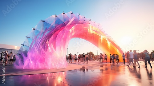 Rainbow fountain show at expo bridge