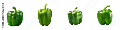 Green bell pepper isolated on transparent background casting a shadow