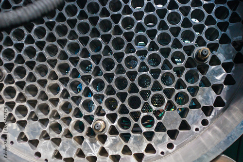 Bottom part of nuclear reactor in closeup view.