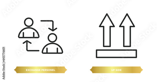 two editable outline icons from user interface concept. thin line icons such as exchange personel, up side vector.