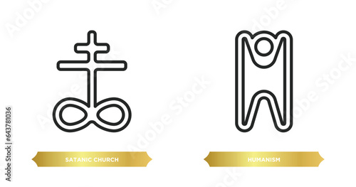 two editable outline icons from religion concept. thin line icons such as satanic church, humanism vector.