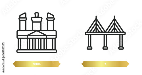 two editable outline icons from monuments concept. thin line icons such as petra, t vector.