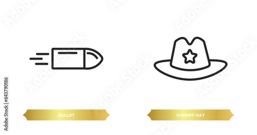 two editable outline icons from desert concept. thin line icons such as bullet, sheriff hat vector.