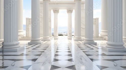 Ionic marble columns from different angles and perspectives. The aesthetic beauty and historical significance of these architectural elements.