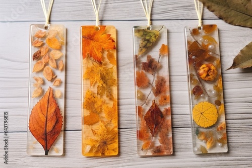 resin bookmarks with pressed autumn leaves