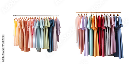 Colorful clothes exhibited as a display transparent background