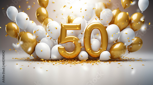 happy 50th birthday gold balloons greeting card