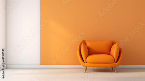 orange velvet loveseat sofa or snuggle chair in empty room