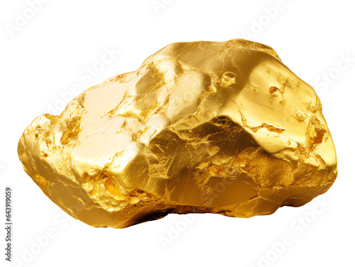 Gold nugget piece of precious metal isolated on transparent background. Generative AI