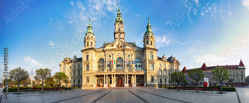 Panorama of City hall in town Gyor, Hungary