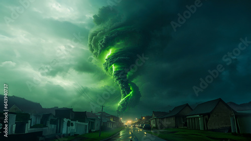 An epic dramatic catastrophic image of a tornado of desperate souls, in motion, soft acid green light